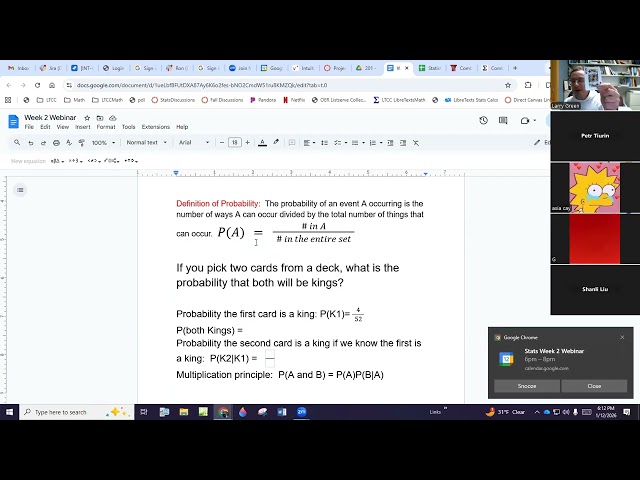 Week 2 Statistics Webinar on Probability and Project 1