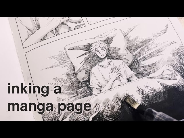 inking a manga page | relaxing drawing process