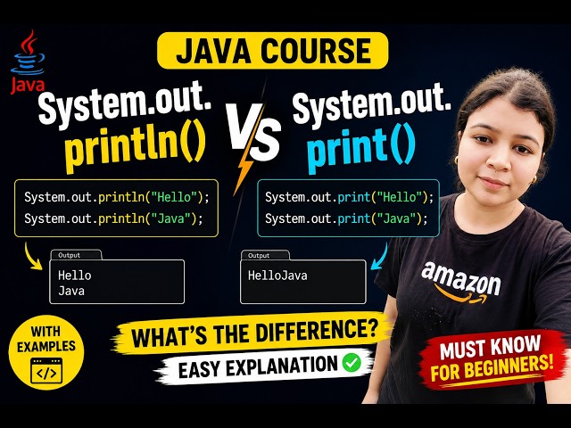 Java Course || System.out.println() vs System.out.print() #javaforbeginners #programming