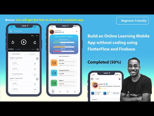 Build an Online Learning Mobile App without coding using FlutterFlow and Firebase - Completed (50%)