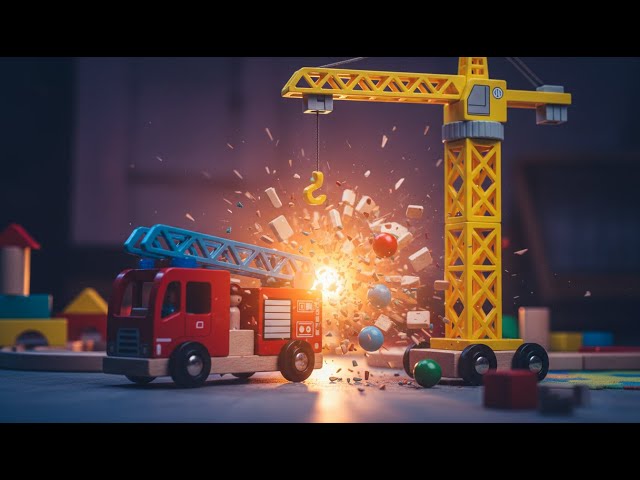 HABA Kullerbü Mega City DESTROYED! Fire Truck vs Crane Chain Reaction Crash • Satisfying ASMR