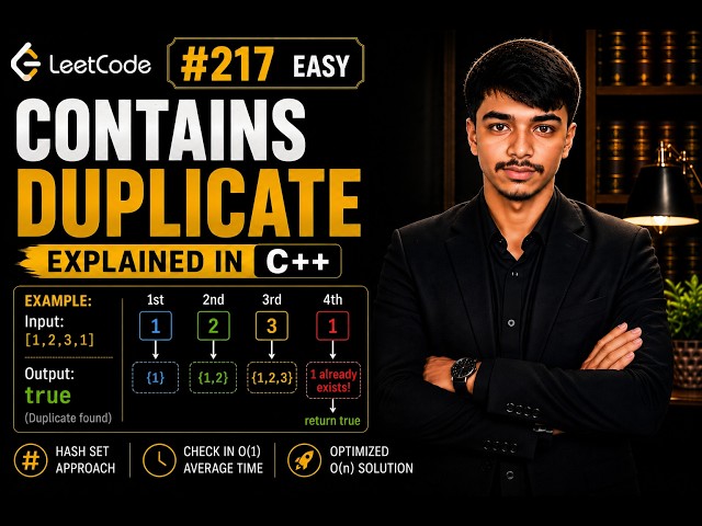 LeetCode 217 - Contains Duplicate Explained in C++ | Hash Set Easy Problem