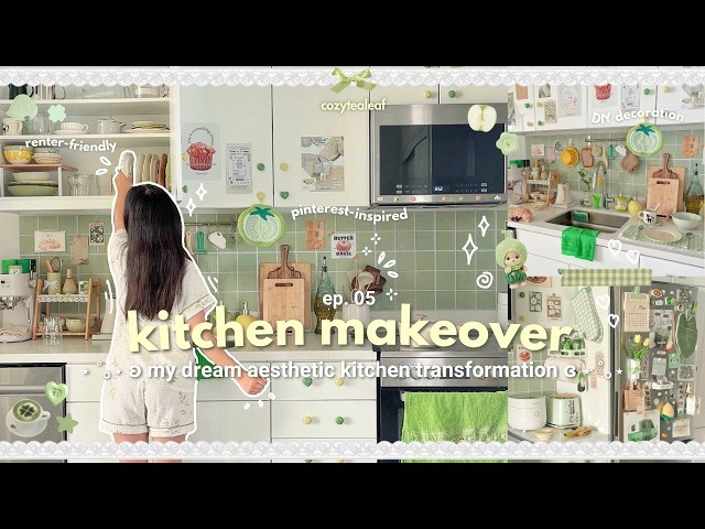 AESTHETIC KITCHEN MAKEOVER 🍏🌿 pinterest inspired, diy decor, organization, whimsy transformation