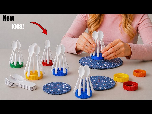 Look What I Did With plasticspoons andPlastic BottleCap!DIY home decor #tutorial #roomdecor