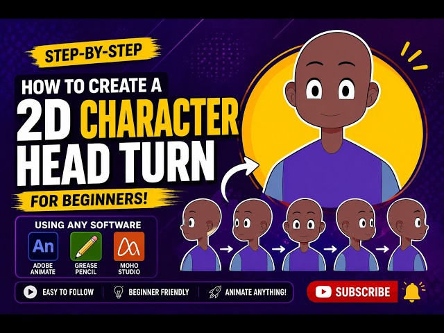 how to create a character head turn using any 2d animation software  #tutorial  #adobeanimate