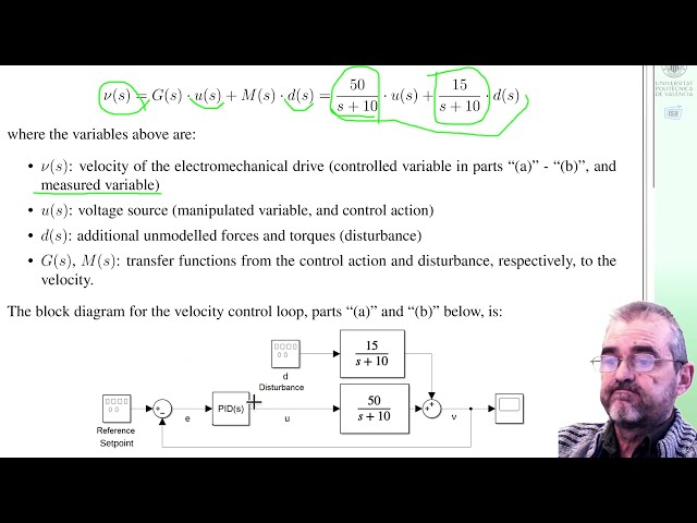 PID control exam; a) velocity transfer functions and steady-state error