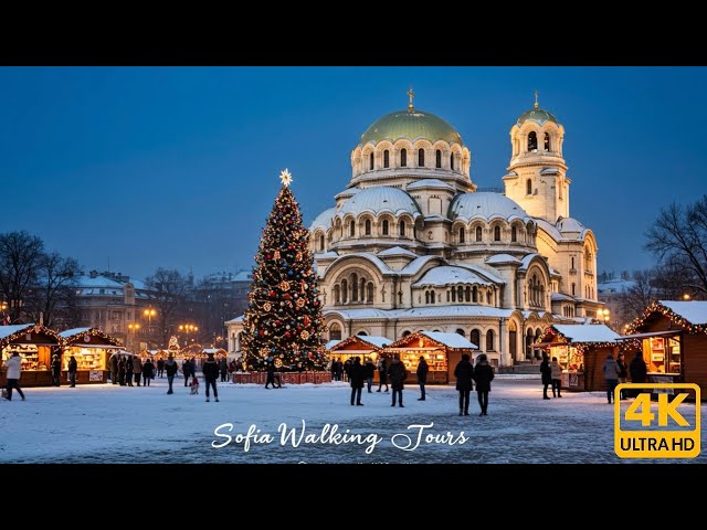 Recorrido a pie en 4K por Sofía, Bulgaria | Magia navideña y lugares emblemáticos
