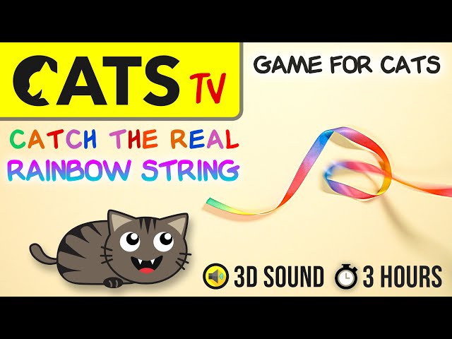 GAME FOR CATS - Real Rainbow STRING 🌈🪢 Ribbon - 3 HOURS [CATS TV]