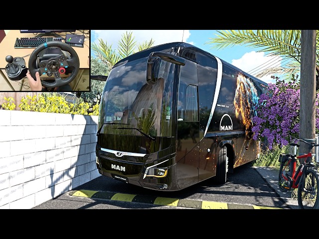 Realistic Bus driving through tight roads of Coastal Greece | Bus Simulator | Logitech G29 Setup