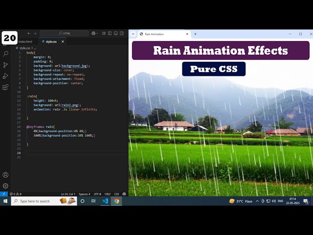 Rain Animation Effects using Css and html || css tutorial for beginers.