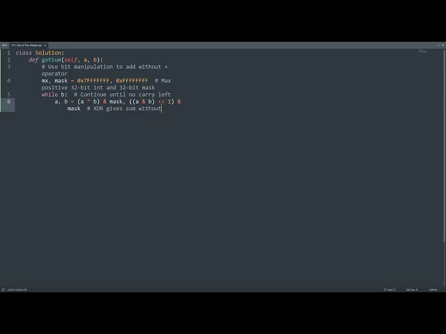 Leetcode 371. Sum of Two Integers in Python | Python Leetcode | Python Coding Tutorial | Python ASMR