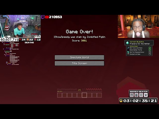 iShowSpeed Loses 12 HOURS Of Progress In Hardcore Minecraft... (KAI CRASHES OUT) 😭💀