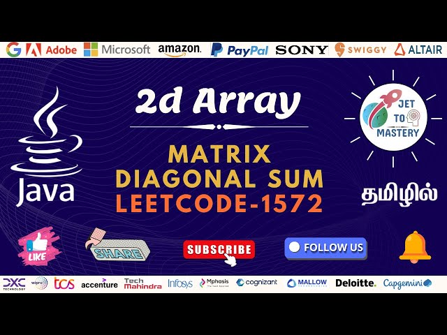 Main & Minor Diagonal Sum | Leetcode-1572 | Java | தமிழில்