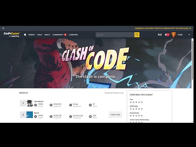Codingame Clash of code 1hour