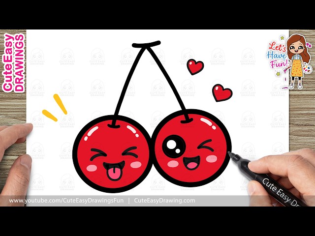How to Draw Cute Funny Cherries Easy Step by Step 🥰 Kawaii Fruit Drawing Tutorial