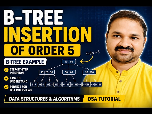 B-Tree Insertion of Order 5 || B-Tree Example || Data Structures & Algorithms || DSA Tutorial