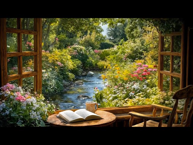 Garden Window Ambience 🌿 Cozy Reading by the Stream | Gentle Water Sounds, Peaceful Nature