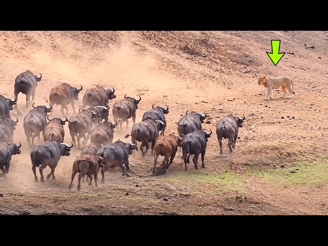 LION PAYS DEARLY WHEN FACING BUFFALOES