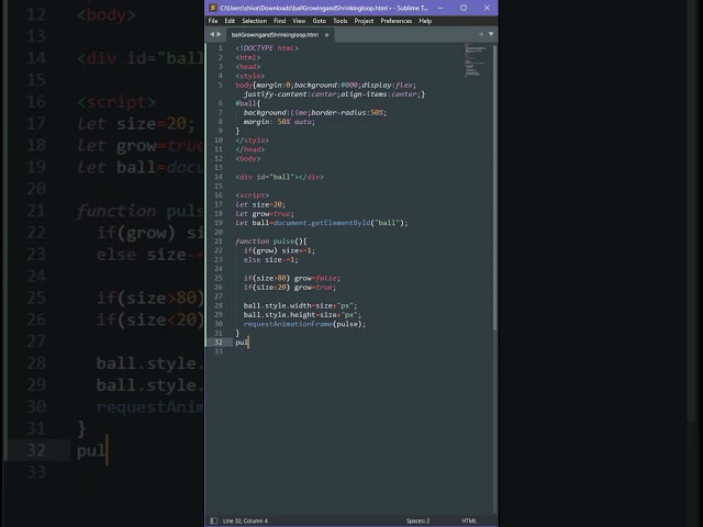 Create a Ball that Grow & Shrink in HTML/CSS & JavaScript.