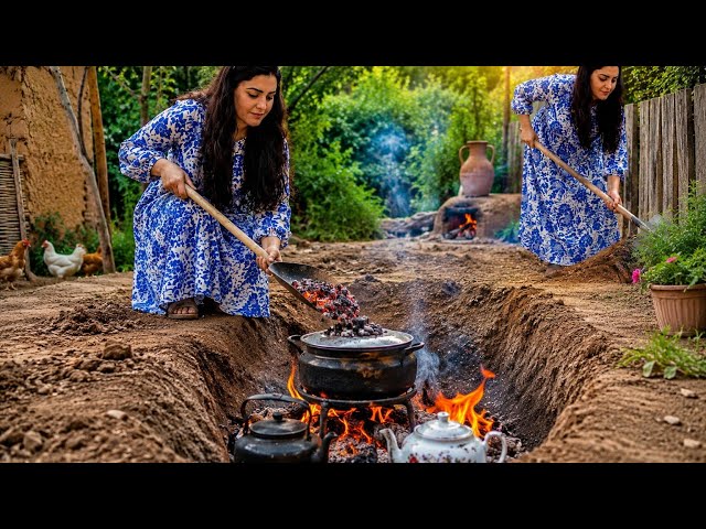 The Hard work of Iranian village Girl & Cooking Rice Directly in the Fire 🔥