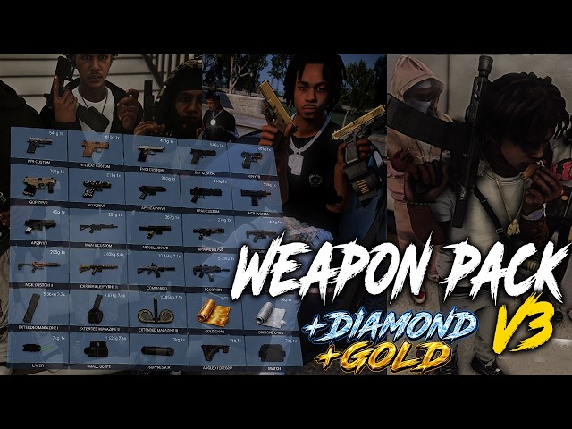 FiveM Gun Pack V3 | Realistic Weapons, Diamond & Gold Camo + Full Attachments