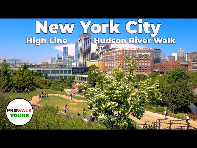 NYC High Line & Hudson River Walk - 4K with Captions - New York City