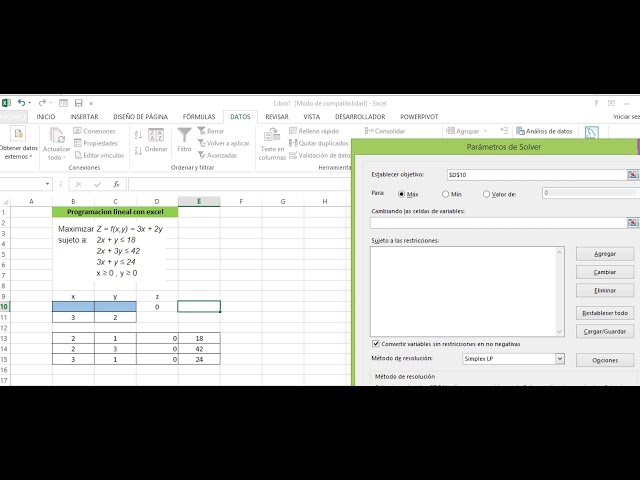 Linear programming solver with Excel