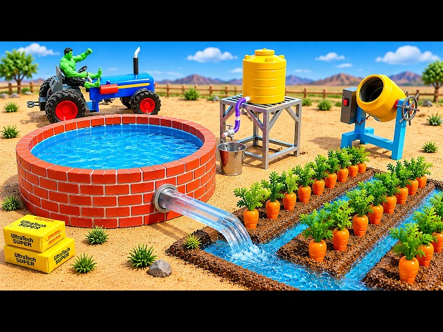 DIY Mini Tractor Builds Strong Water Reservoir Using Brick For Carrot Irrigation | Science Project