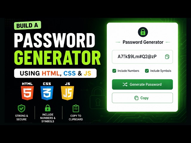 🔐 Password Generator Using HTML, CSS & JavaScript | Create Strong & Secure Passwords.