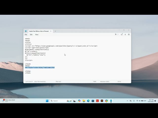 fadeIn Text When a Key is Pressed using jQuery