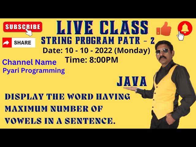 Java String  Program | Maximum number of vowels word in a sentence using Java