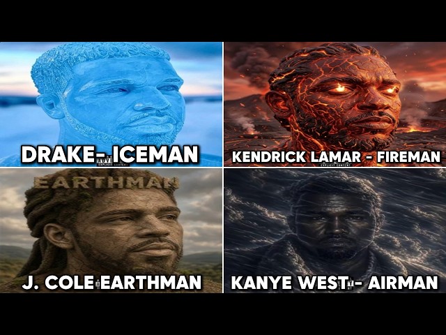 Drake Iceman vs Kendrick Lamar Fireman Song vs J. Cole Earthman vs Kanye West Airman