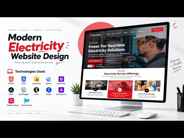 Modern Electricity Website Design | HTML CSS JavaScript Website | Responsive Web Design
