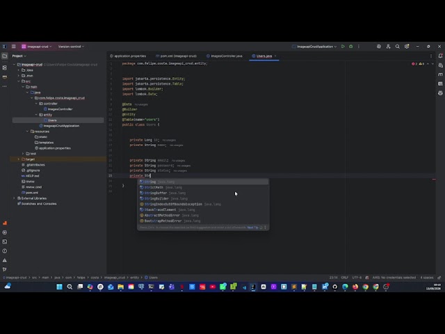 Java, Spring Boot, MySql / PostgreSQL. New Package "entity" e Class Users  (Parte 5)