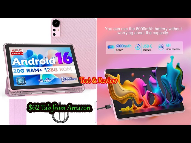 Android 16 Tablet 10 inch Tablets, 20GB RAM 128GB ROM 2TB Expand, 2.0Ghz CPU Octa-Core Processor