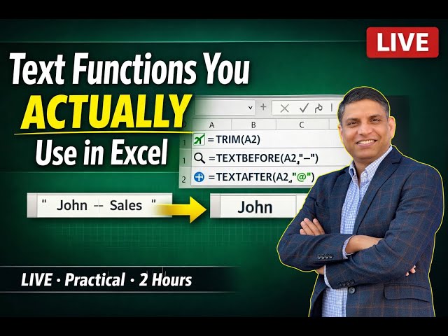 Excel Text Functions You ACTUALLY Use at Work | Data Cleaning & Analysis (2026)