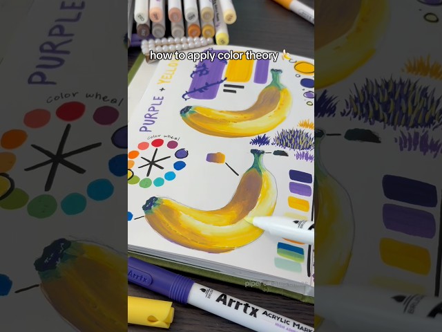 60s color theory tutorial with Arrtx acrylic markers 🍌#arttutorial #colortheory #drawing #art