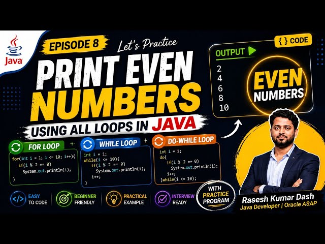 Print Even Numbers Using for, while & do-while Loop in Java | Java Practice Program #2 | Episode 8