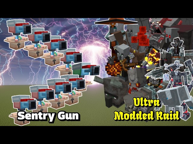 Sentry Gun VS Ultra Modded Raid | Minecraft |Mobs Battle