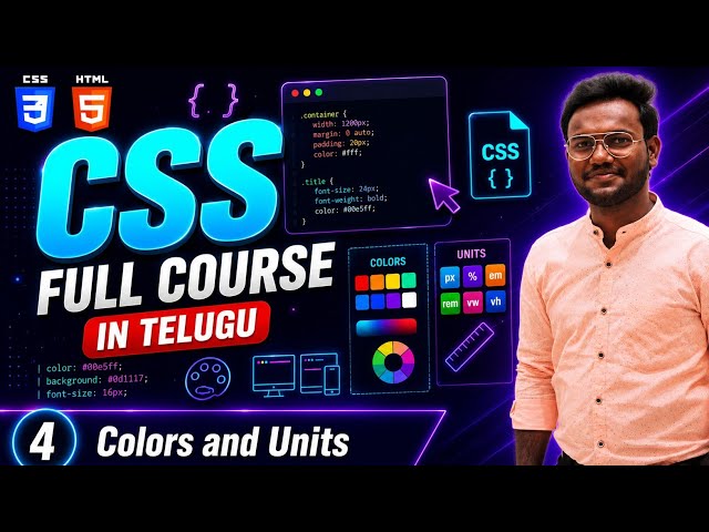CSS Colors and Units Explained | Learn CSS Colors, px, em, rem, %, vw, vh | CSS full Course | Telugu