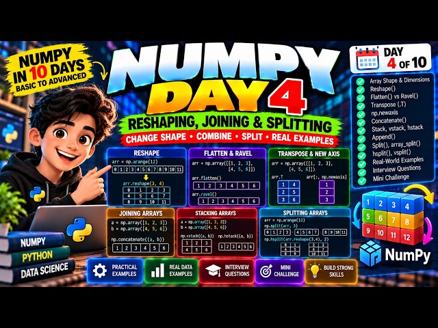 NumPy Tutorial for Beginners | Day 4: Reshaping, Joining & Splitting