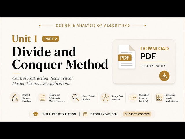 DAA Unit 1 Part 2 | Divide and Conquer | Design & Analysis of Algorithms | JNTUH R25