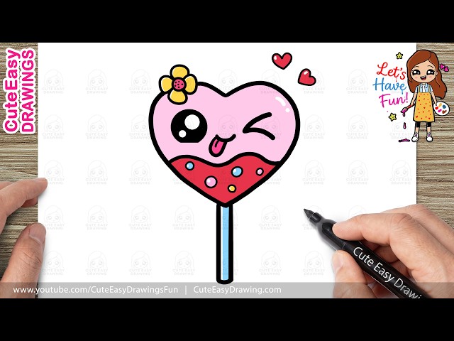 How to Draw Cute Heart Lollipop Step by Step 🍭 Kawaii Funny Lollipop Drawing Tutorial