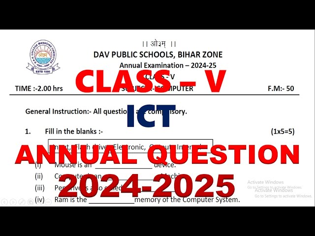 DAV CLASS 5 ICT PREVIOUS YEAR ANNUAL QUESTION PAPER | COMPUTER | ANNUAL QUESTION | 2024-25 #dav