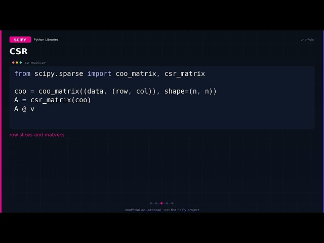 scipy.sparse.csr_matrix: store mostly-zeros without melting RAM