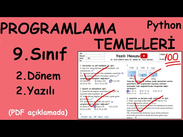 Programlama Temelleri 9. Sınıf 2. Dönem 2. Yazılı Test Soruları (PYTHON) (PDF açıklamada) 2023