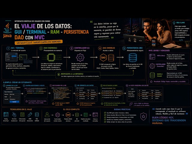 El viaje de los datos, GUI/Terminal - ram - persistencia, DAO con MVC