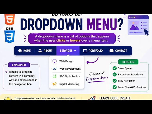 📌 Dropdown Menu in HTML & CSS | Complete Tutorial for Beginners