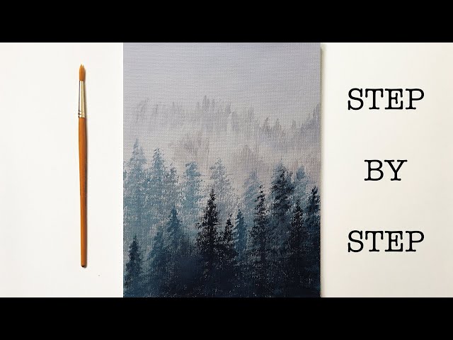Easy Misty Forest for Beginners | Acrylic Painting Tutorial Step by Step ( ENG SUB )
