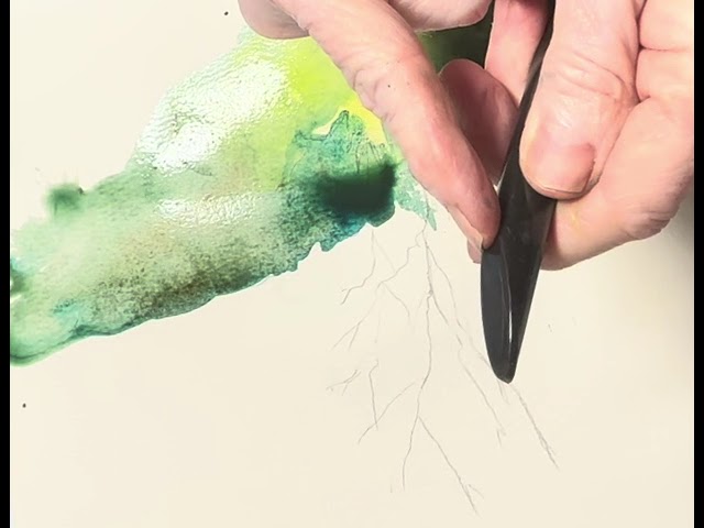 How to Cut in Blades of Grass with an Angled Handle - Jacki Kellum Watercolor Tutorial